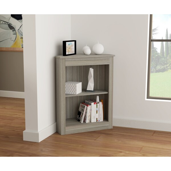 Corner Bookshelf Wall Unit 31.8 in. H  2-shelf in Smoke Oak